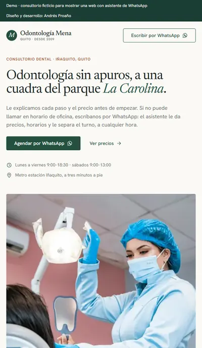 Página web de Odontología Mena en el celular