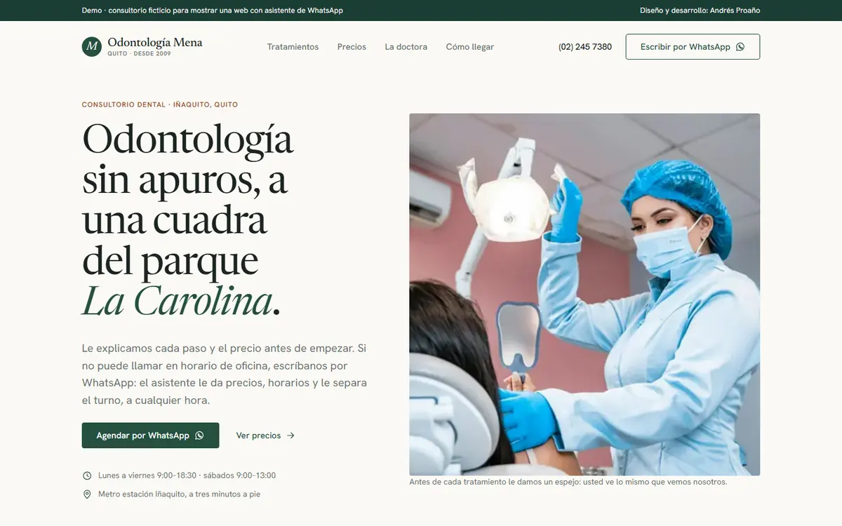 Página web de Odontología Mena en escritorio